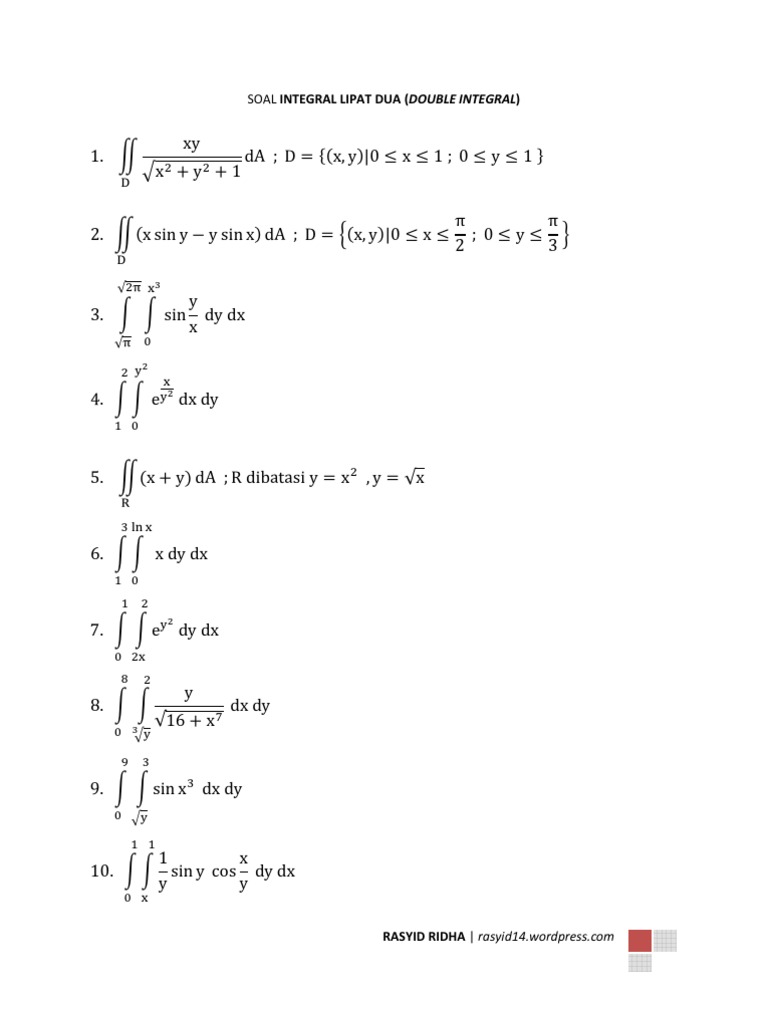 Soal Latihan Integral Lipat Dua Double Integral