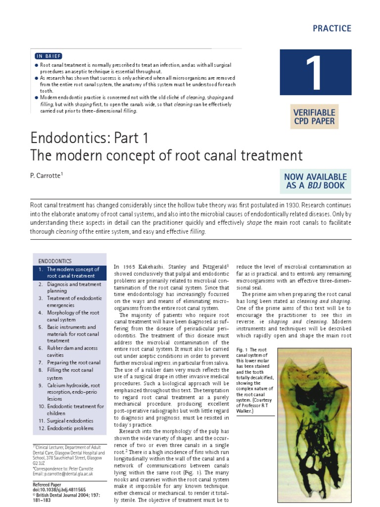 Endodontics Part 1 - The Modern Concept of Root Canal Treatment | PDF