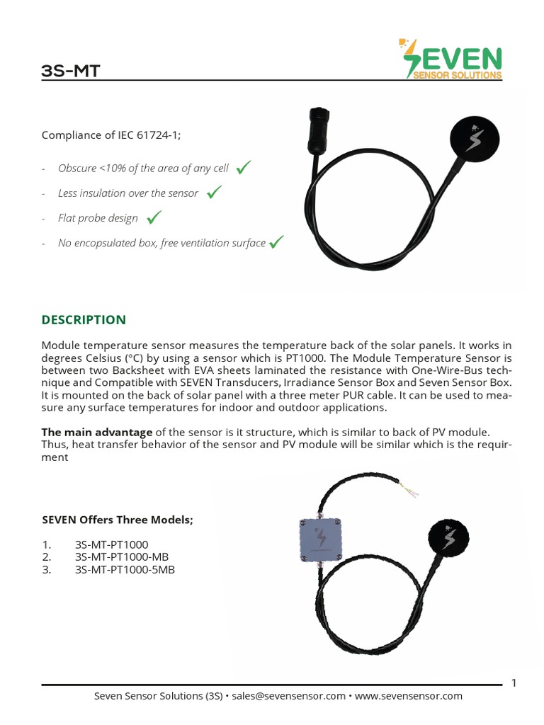 3S-MT-PT1000 Temperature Sensor Overview | PDF | Physical Quantities ...
