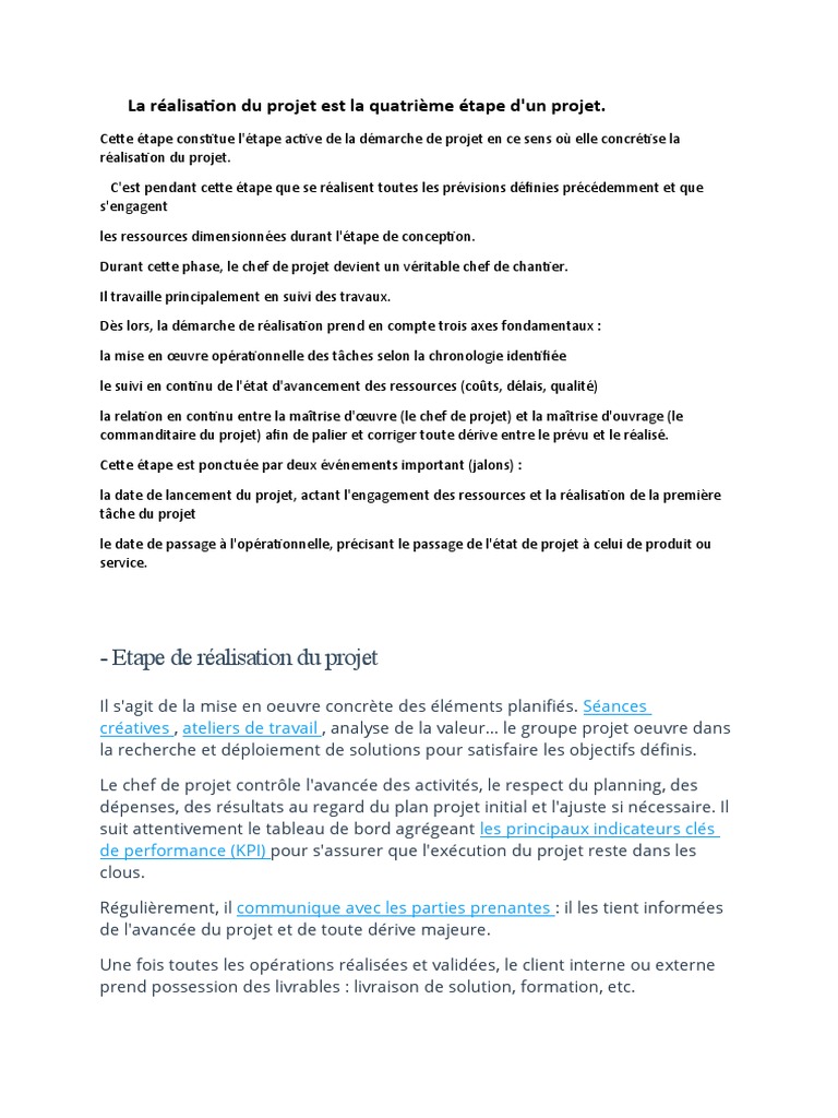 Étape de réalisation d'un projet : Guide pratique | PDF | Gestion de ...