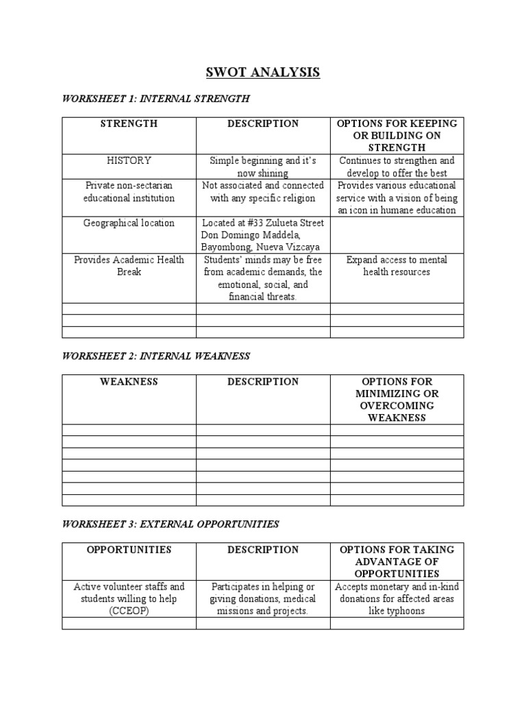 SWOT Analysis Format | PDF | Swot Analysis | Cognition