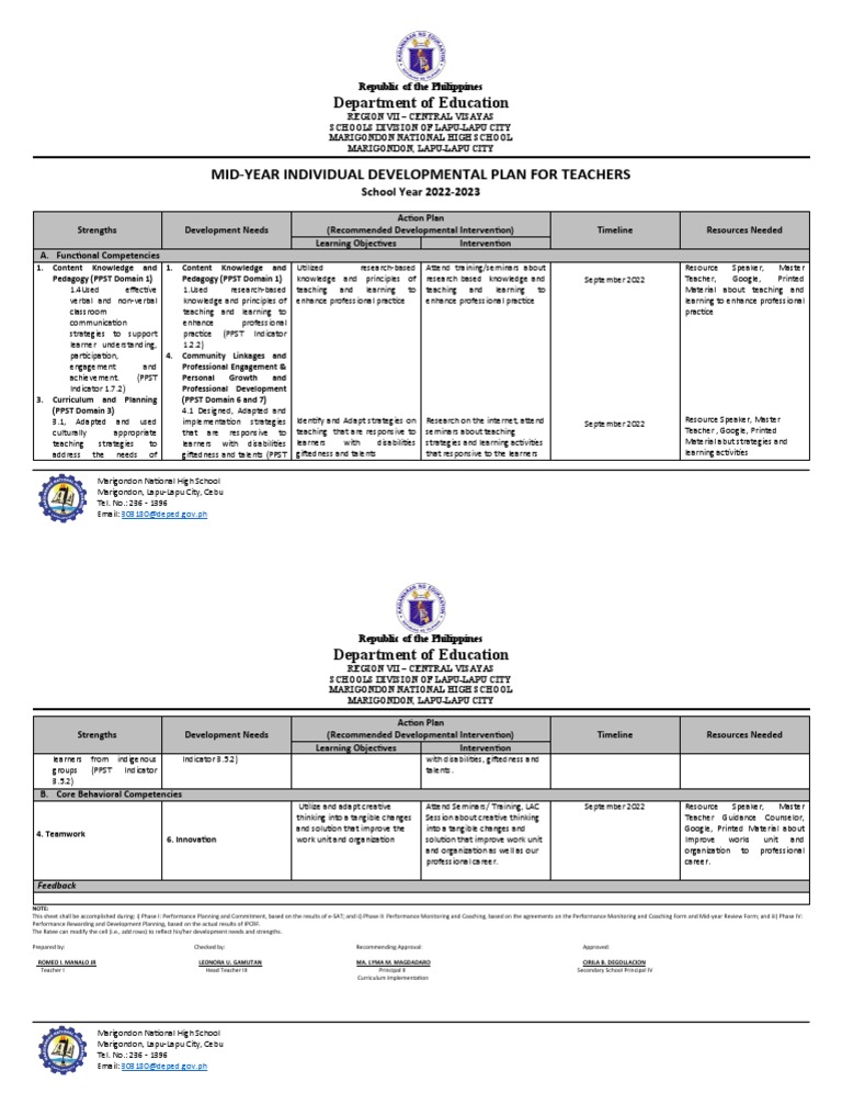 Mid-Year Teacher Development Plan | PDF | Teachers | Pedagogy