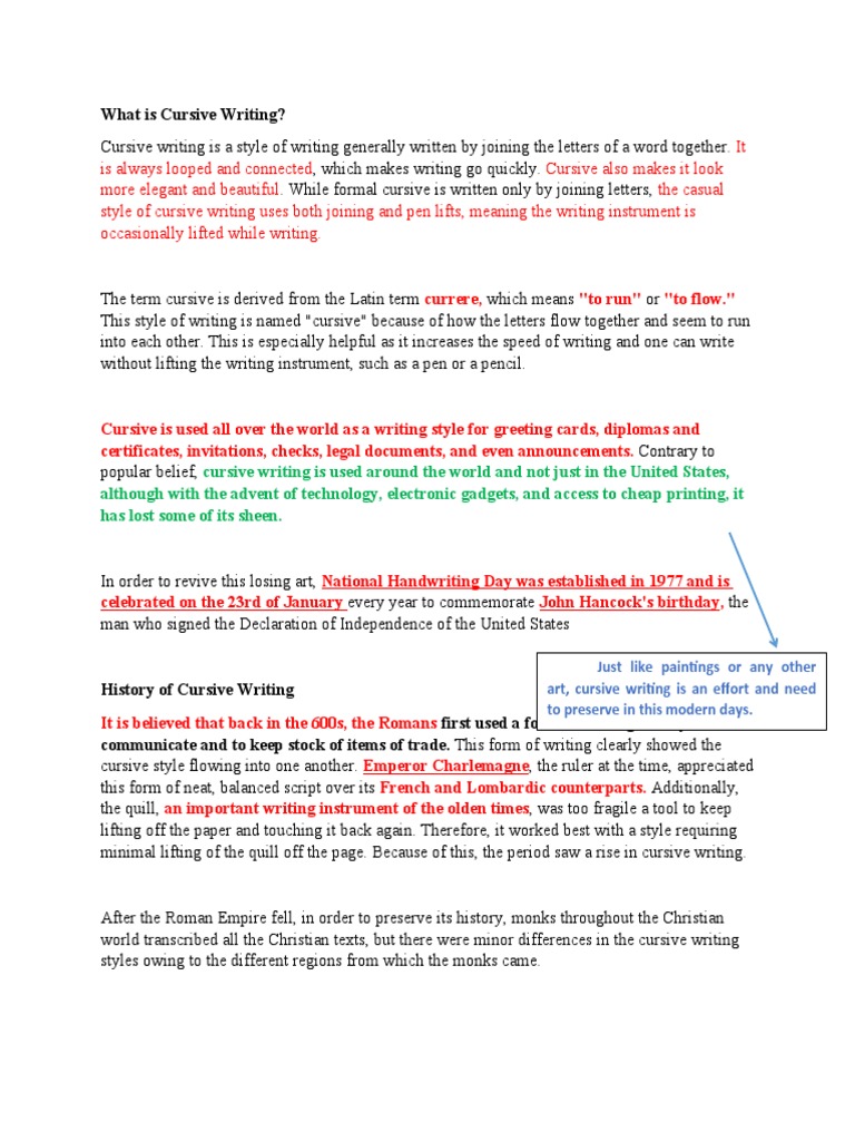 History and Importance of Cursive Writing | PDF | Writing | Human ...