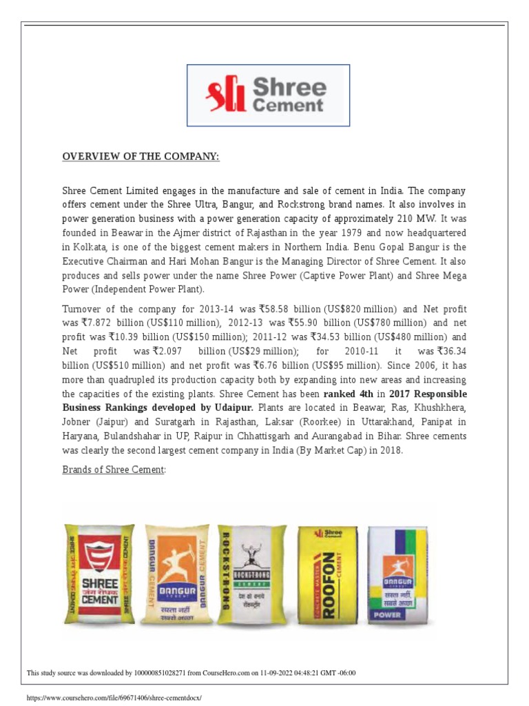 Shree Cement Pdf Economies Business