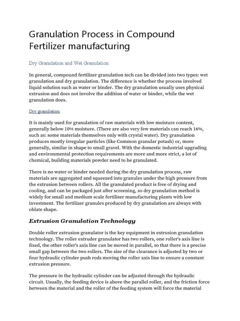 Granulation Process in Compound Fertilizer Manufacturing PDF