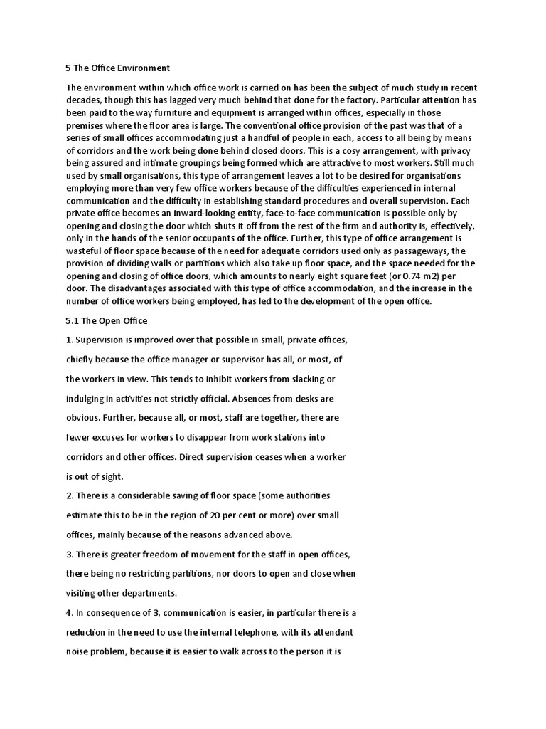 Office Environment: Open vs. Private Offices | PDF | Chair | Desk