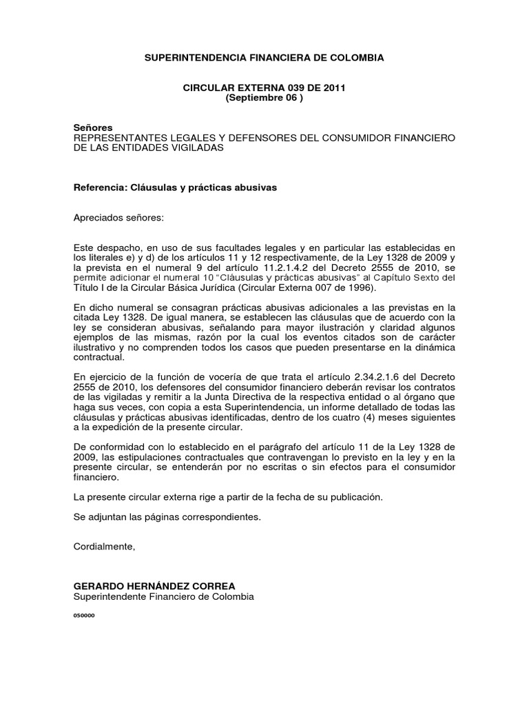 5° Circular Externa 039 de 2011 | PDF | Póliza de seguros | Pagos