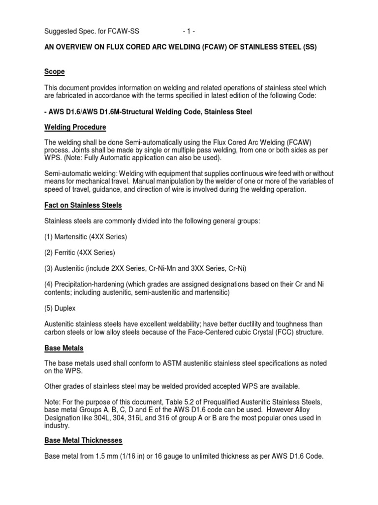 Fcaw SS | PDF | Construction | Welding