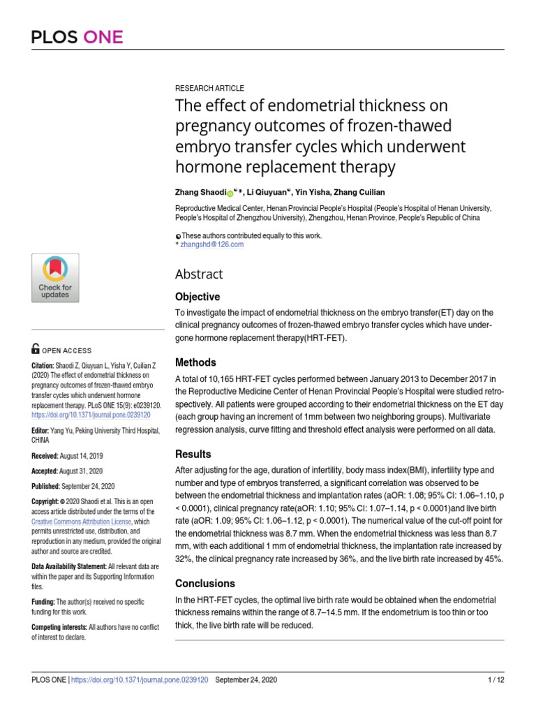 Endometrial Thickness Pregnancy PDF Miscarriage In Vitro