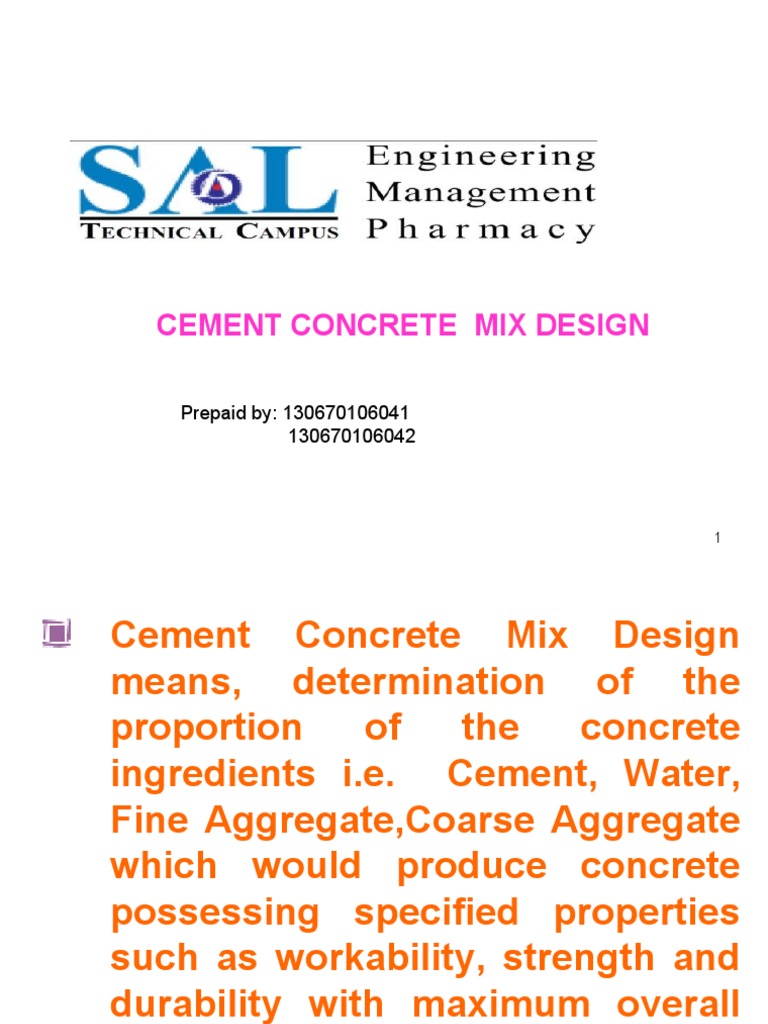 Cement Concrete Mix Design PDF Concrete Materials