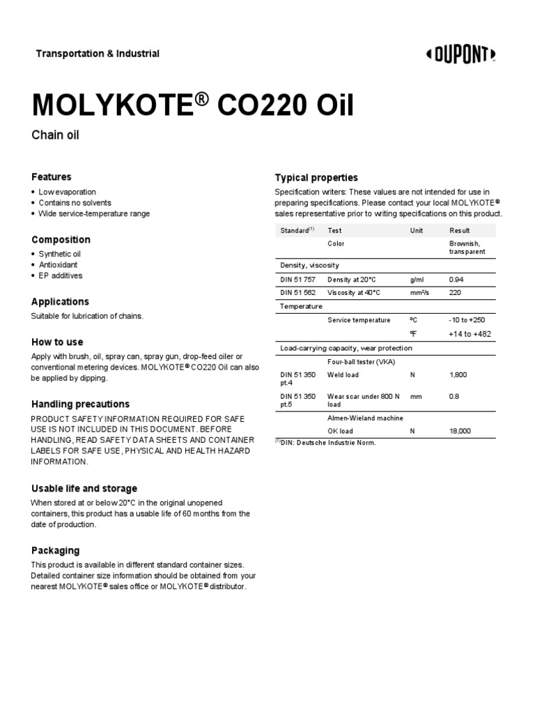 MOLYKOTE CO220 Oil I | PDF | Specification (Technical Standard)