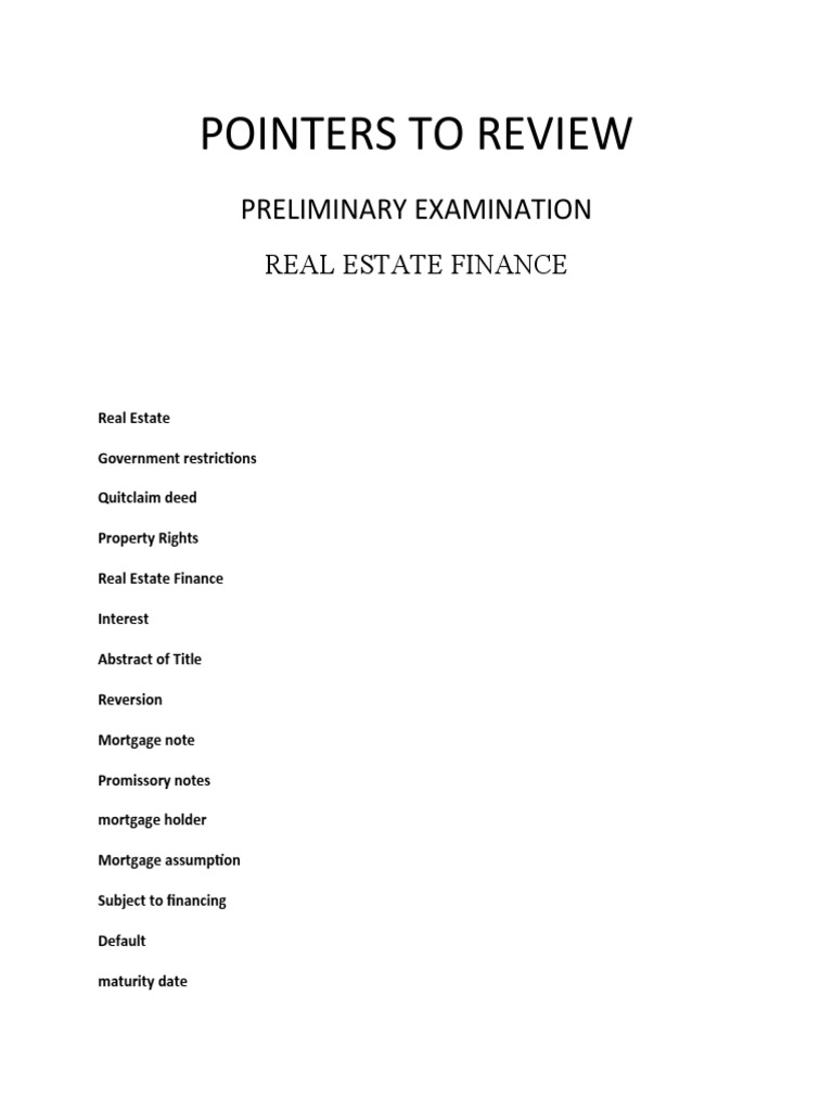 Pointers To Review in Real Estate Finance | PDF