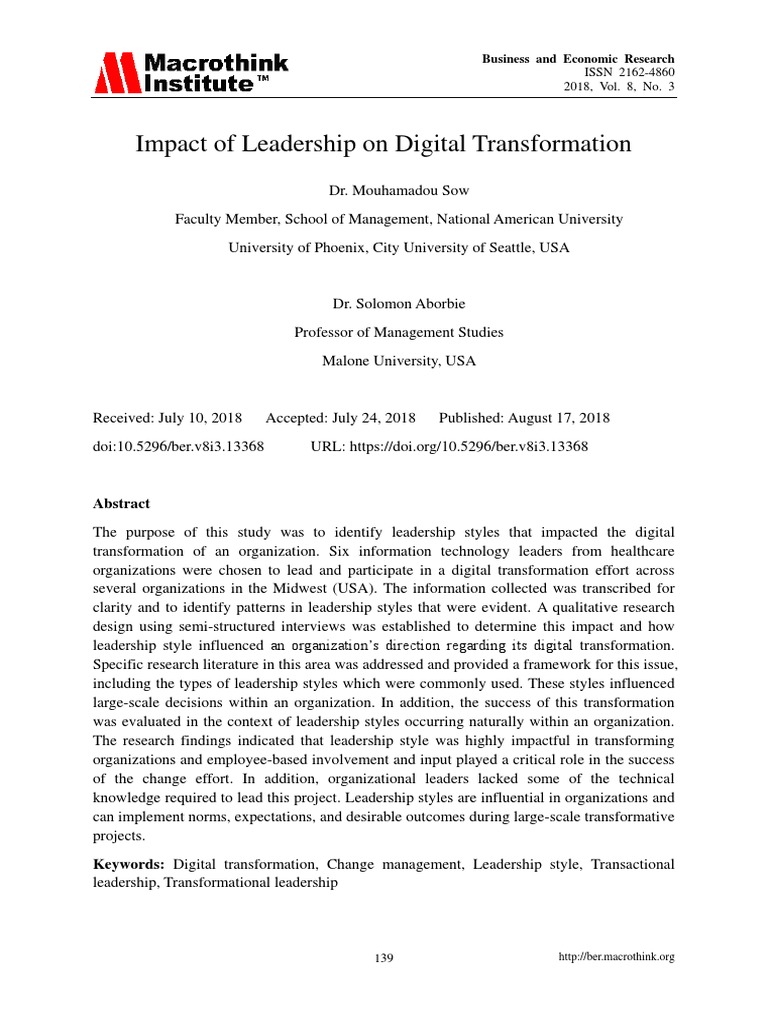 Impact of Leadership On Digital Transformation | PDF | Leadership ...