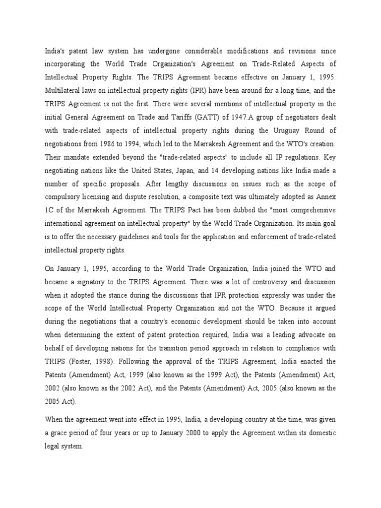 TRIPS Agreement PDF World Trade Organization Trips Agreement
