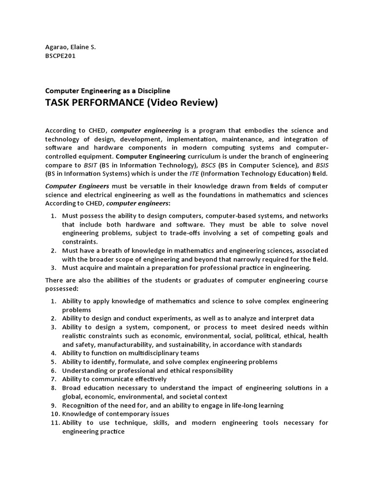 01 Task Performance (Video Review) PDF Engineering Computer