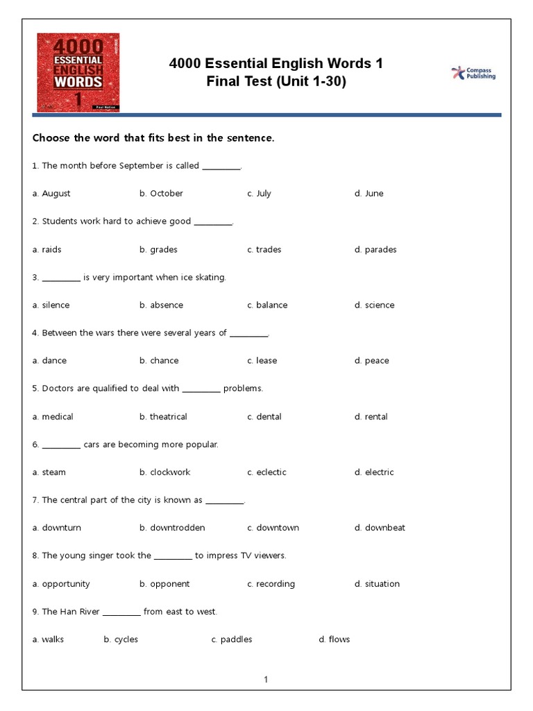 Essential English Words 1 Final Test | PDF | Cognition