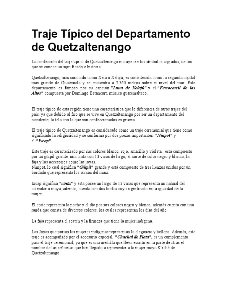 Traje Típico de Quetzaltenango: Significado | PDF | Ropa