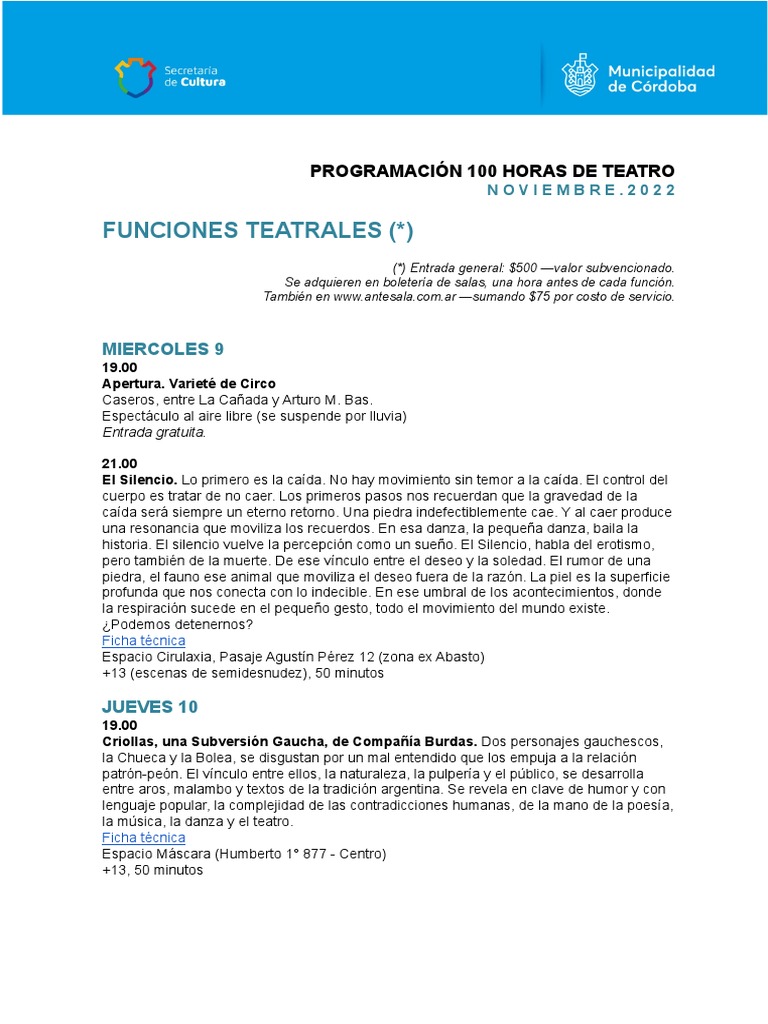 Programa Completo 100 Horas de Teatro | PDF | Libros para adolescentes