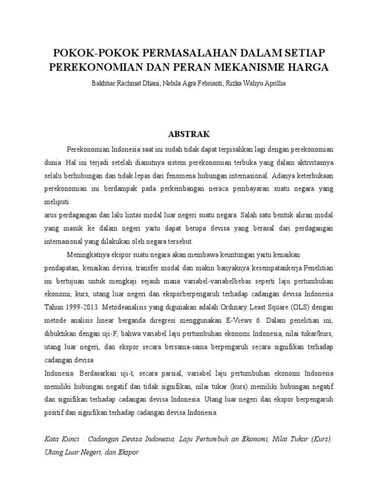 Jurnal Sistem Ekonomi Indonesia contoh topik dan analisis