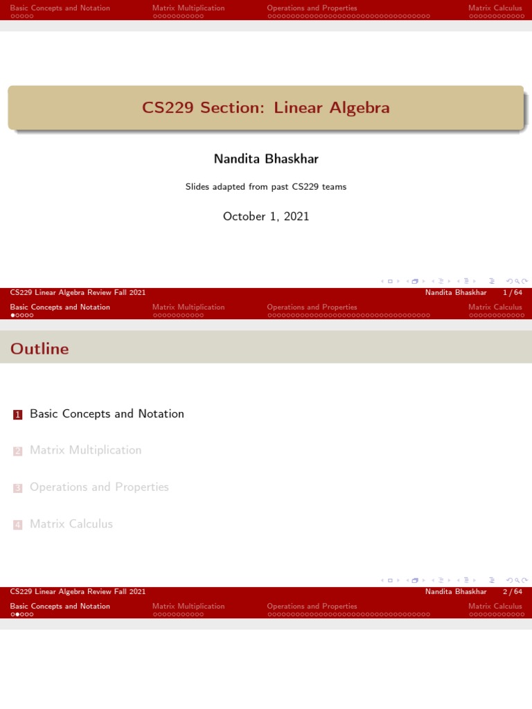 Section1notes Linear Algebra Review CS229 | PDF | Matrix (Mathematics ...