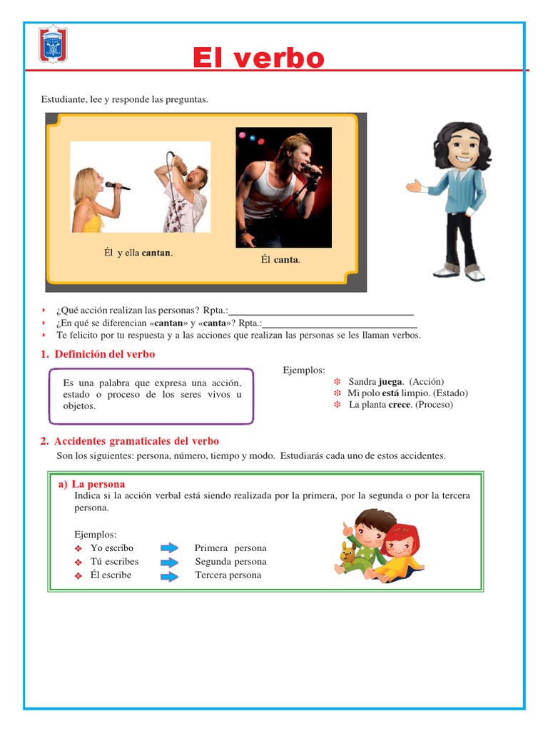 Accidentes Gramaticales Del Verbo para Quinto Grado de Primaria PDF