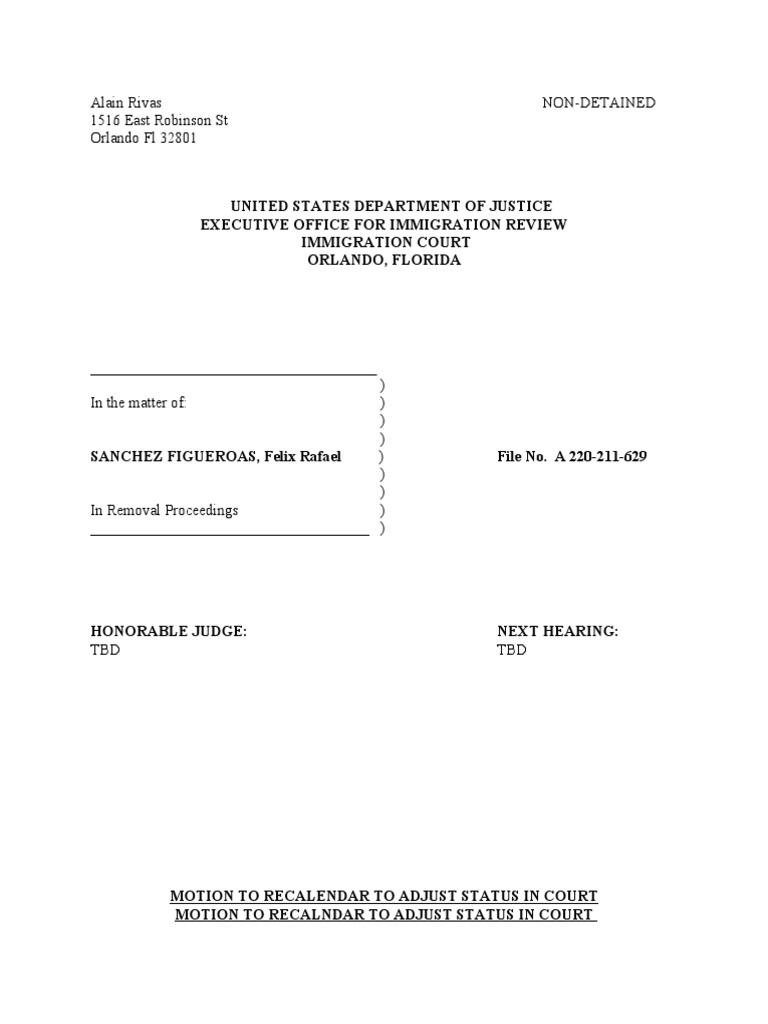 Felix Sanchez Figueas Motion To Recalendar PDF The United States