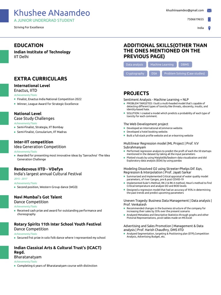 Khushee's Resume | PDF | Computer Science | Cognitive Science