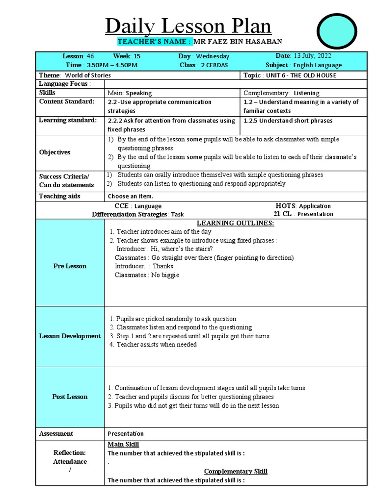 Week 15 - WED - 2C | PDF | Teachers | Lesson Plan