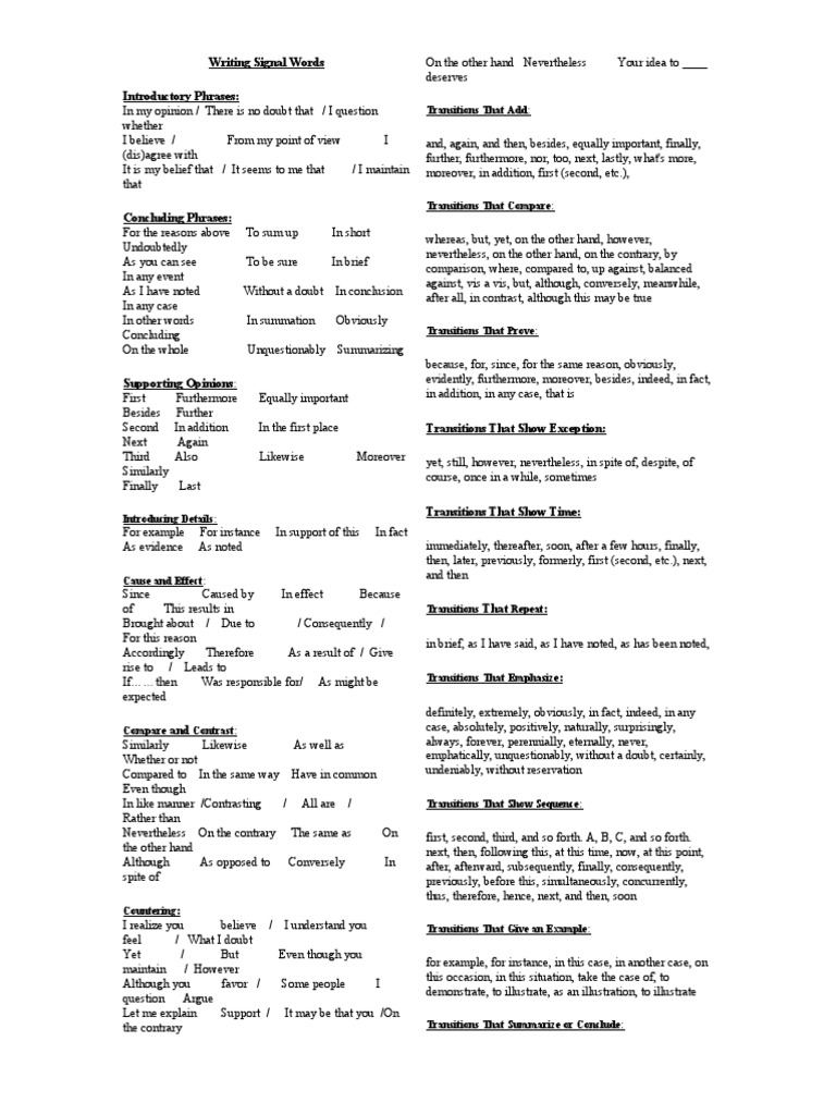 Writing Signal Words | PDF | Philosophical Theories