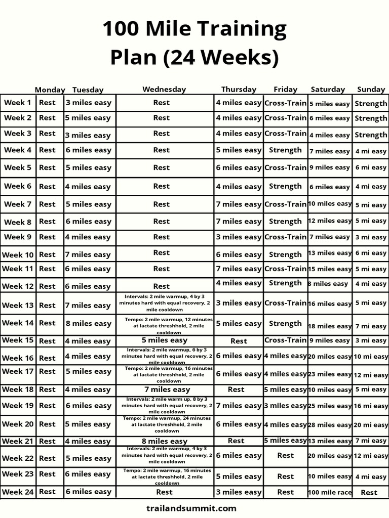100 Mile Training Plan 24 Weeks PDF