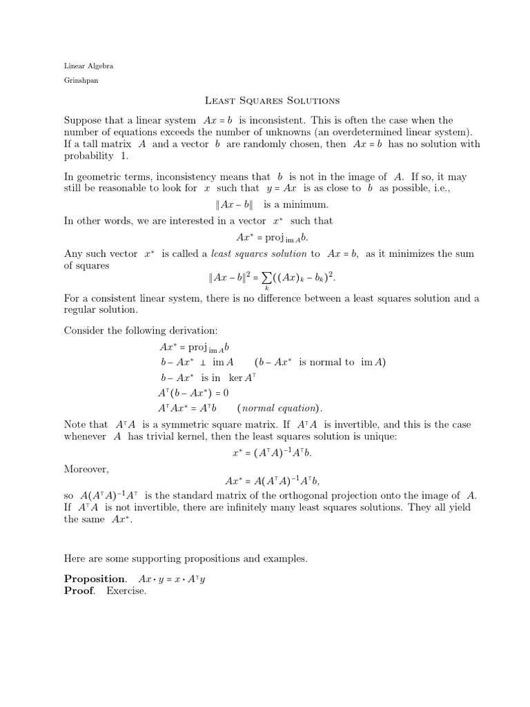 Least Squares Solution PDF System Of Linear Equations Least Squares