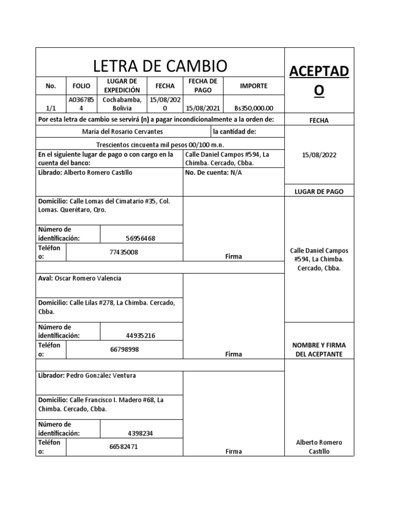 Ejemplo de letra de cambio pdf