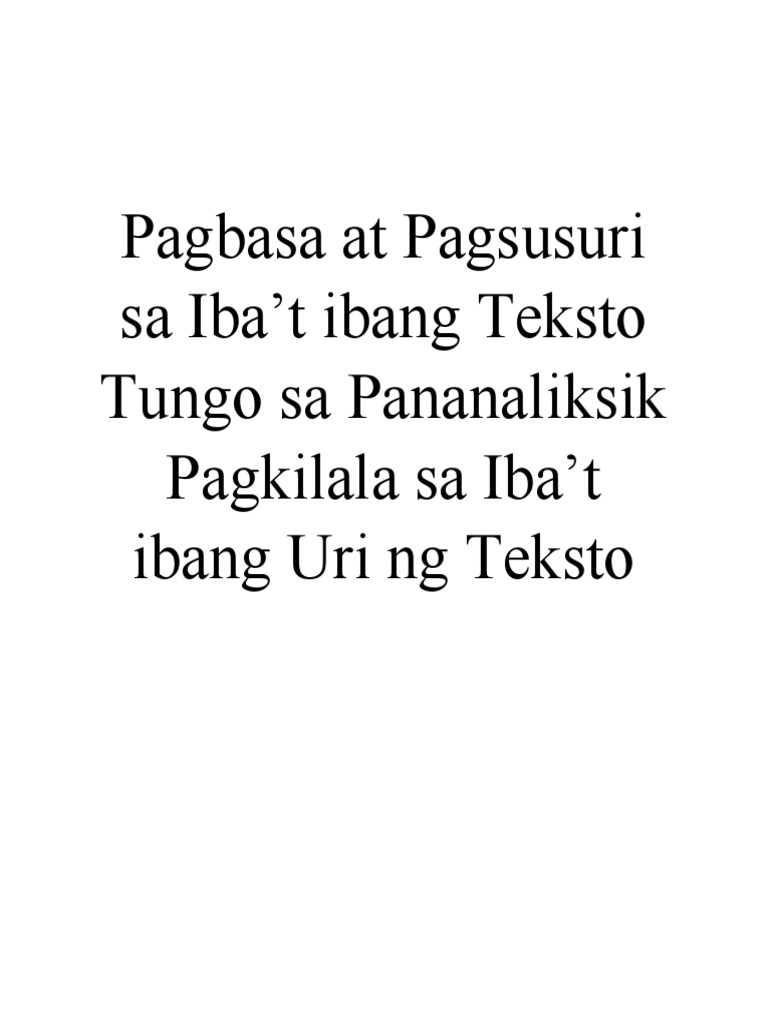 4th Quarter Module Pagbasa Pagsusuri Week1 2 Pdf