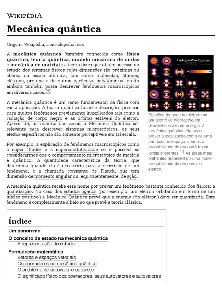 Mecânica Quântica - Wikipédia, A Enciclopédia Livre | PDF | Mecânica ...