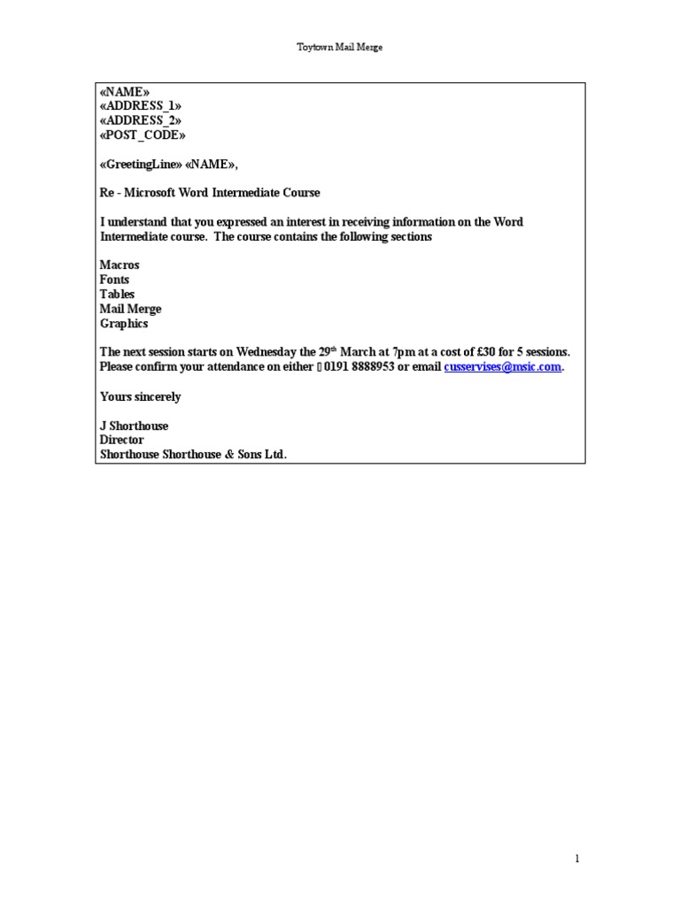 Shorthouse Letter | PDF