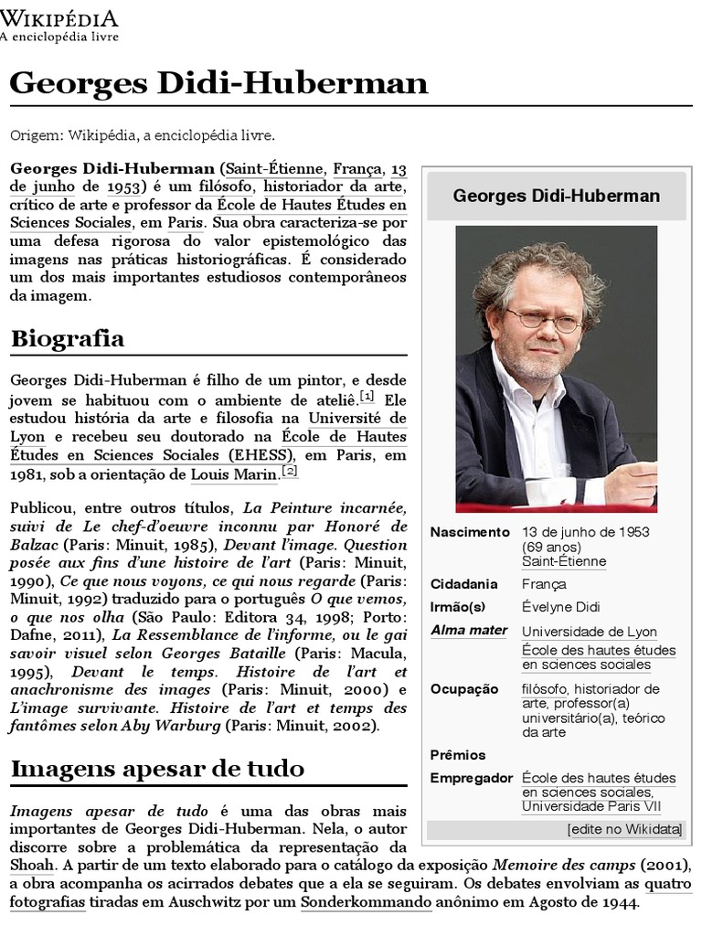 Georges Didi-Huberman - Wikipédia, A Enciclopédia Livre | PDF
