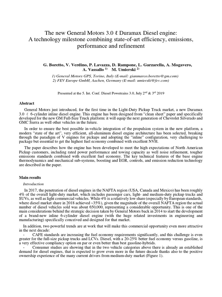 General-Motors-3.0l-Duramax-Diesel Extended Summary 190703 Diesel