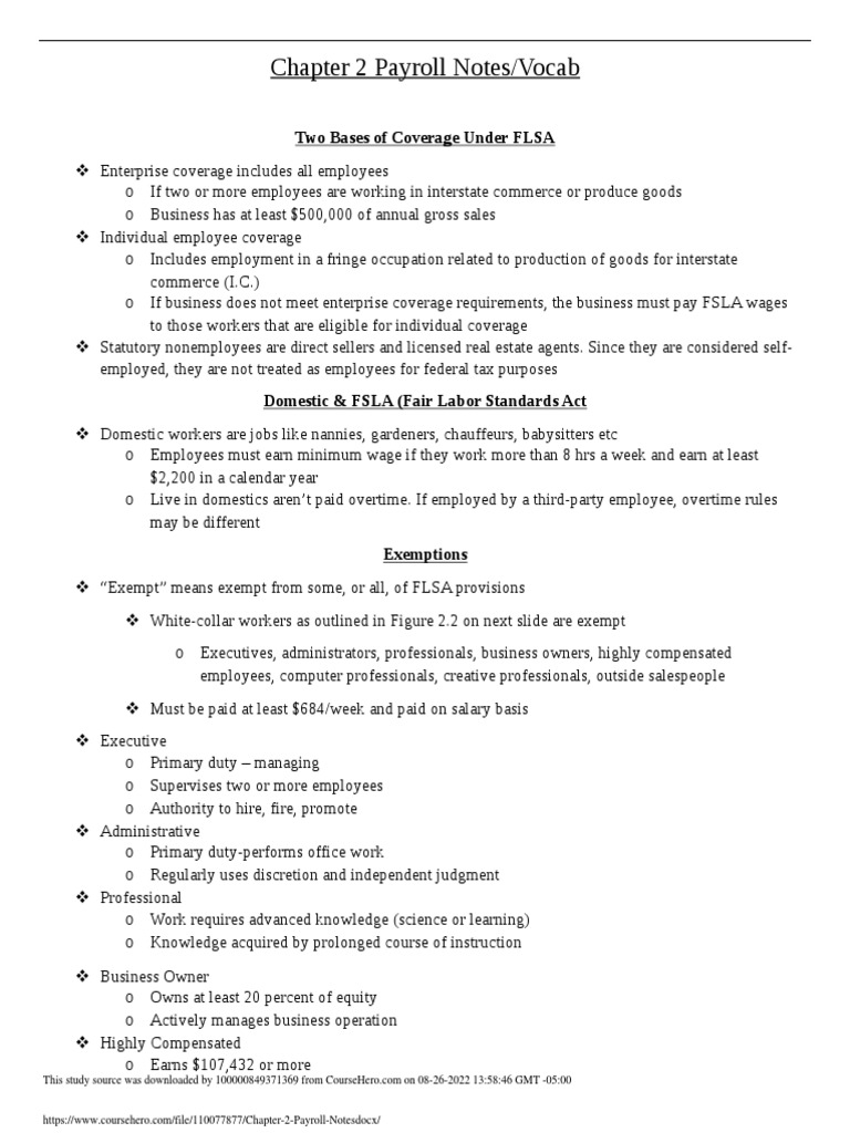 Chapter 2 Payroll Notes | PDF | Salary | Overtime
