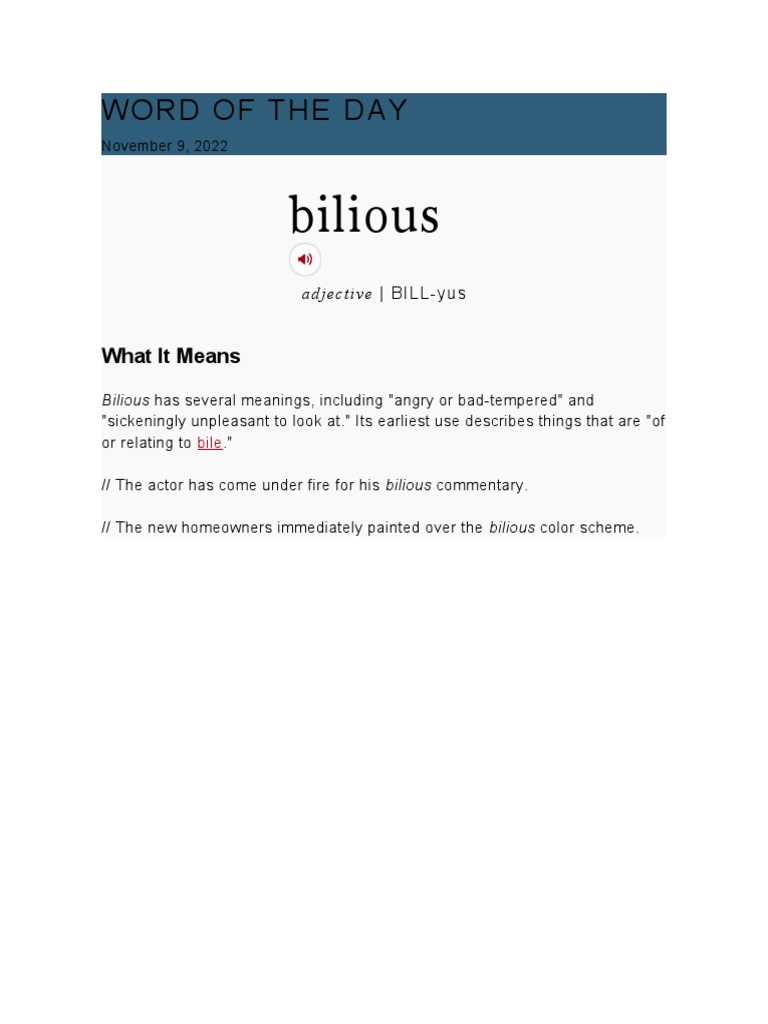 Bilious: Word of The Day | PDF