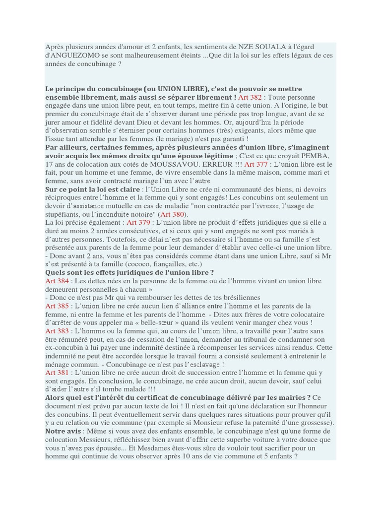 Certificat de Concubinage PDF | PDF | Concubinage | Mariage