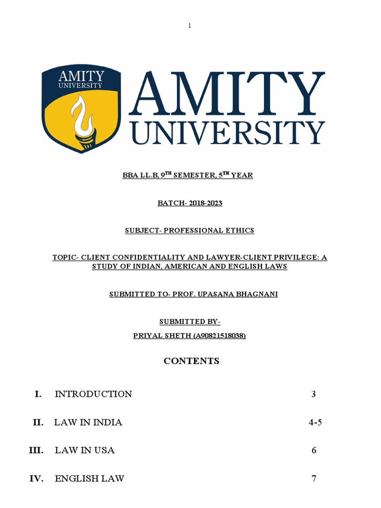 Professional Ethics Project PDF Lawyer AttorneyClient Privilege