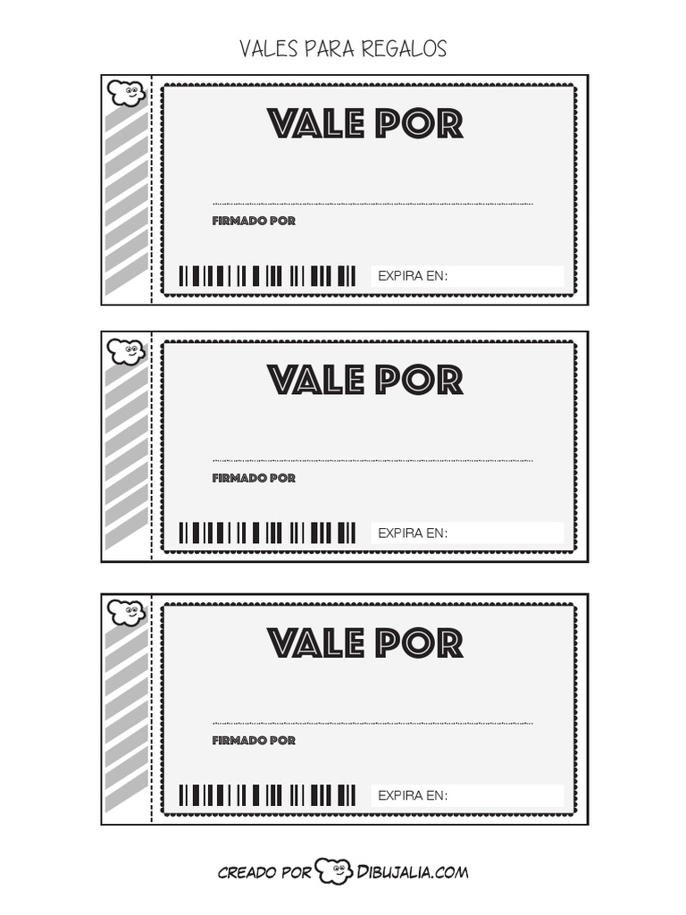 Vale Por Para Imprimir Valepor Cupones BN Dibujalia | PDF