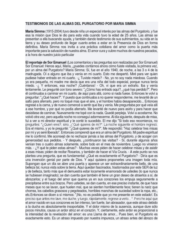 Testimonios de Las Almas Del Purgatorio Por Maria Simma PDF Purgatorio María, madre de Jesús