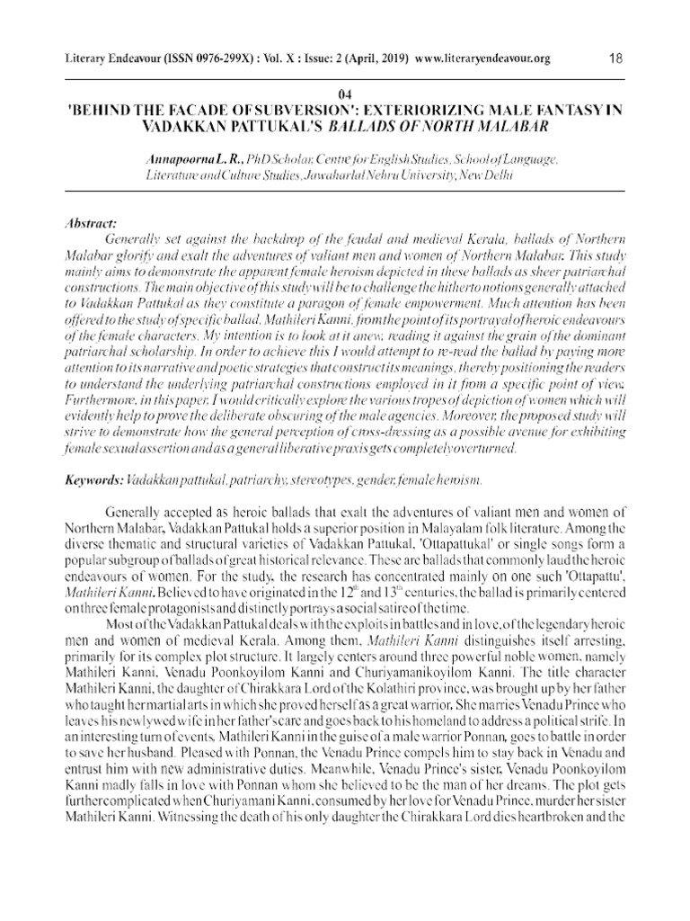 Behind The Facade of Subversion Exteriorizing Male Fantasy in Vadakkan