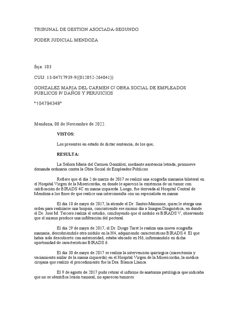 Sentencia Civil | PDF | Cáncer de mama | Cirugía