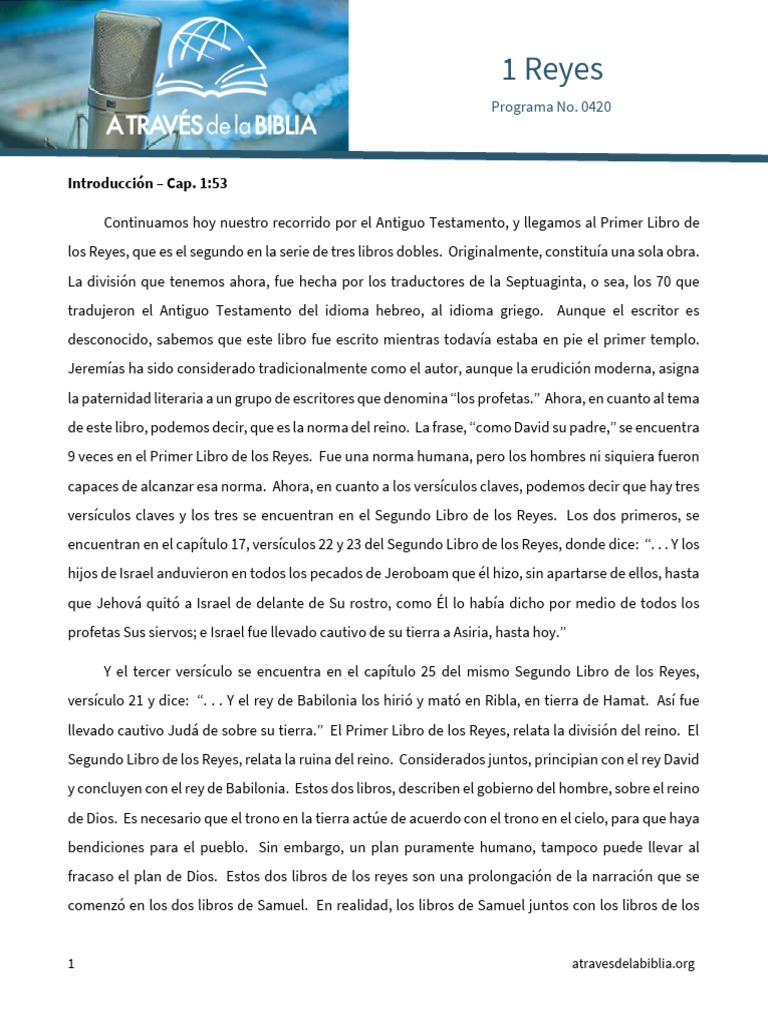 Resumen del Primer Libro de Reyes | PDF | Libros de reyes | David