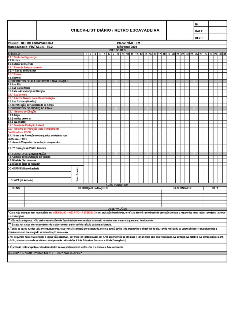 Check List Retroescavadeira | PDF | Bens manufaturados | Veículos
