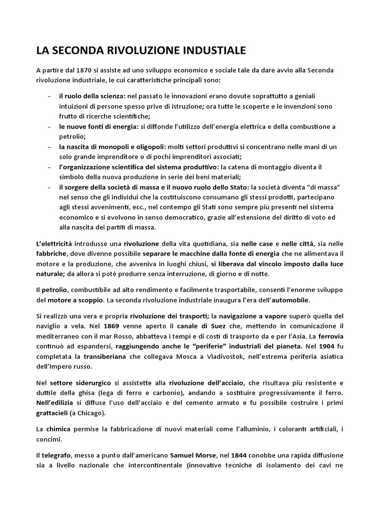 Seconda Rivoluzione Industriale PDF