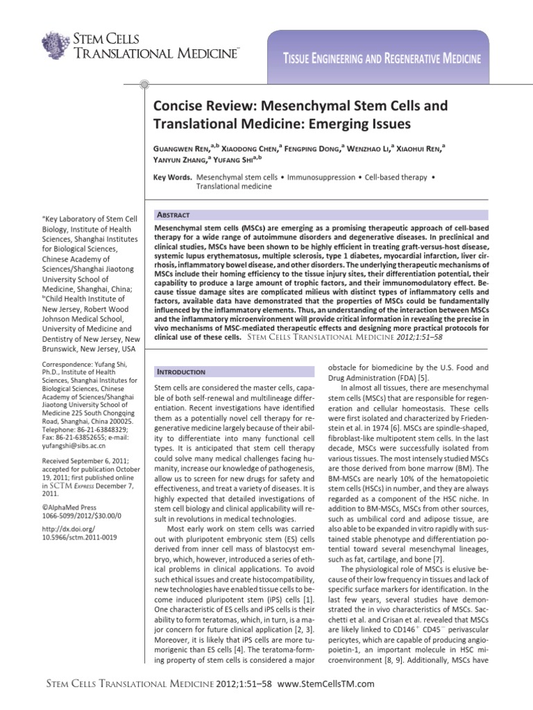 Concise Review: Mesenchymal Stem Cells and Translational Medicine ...