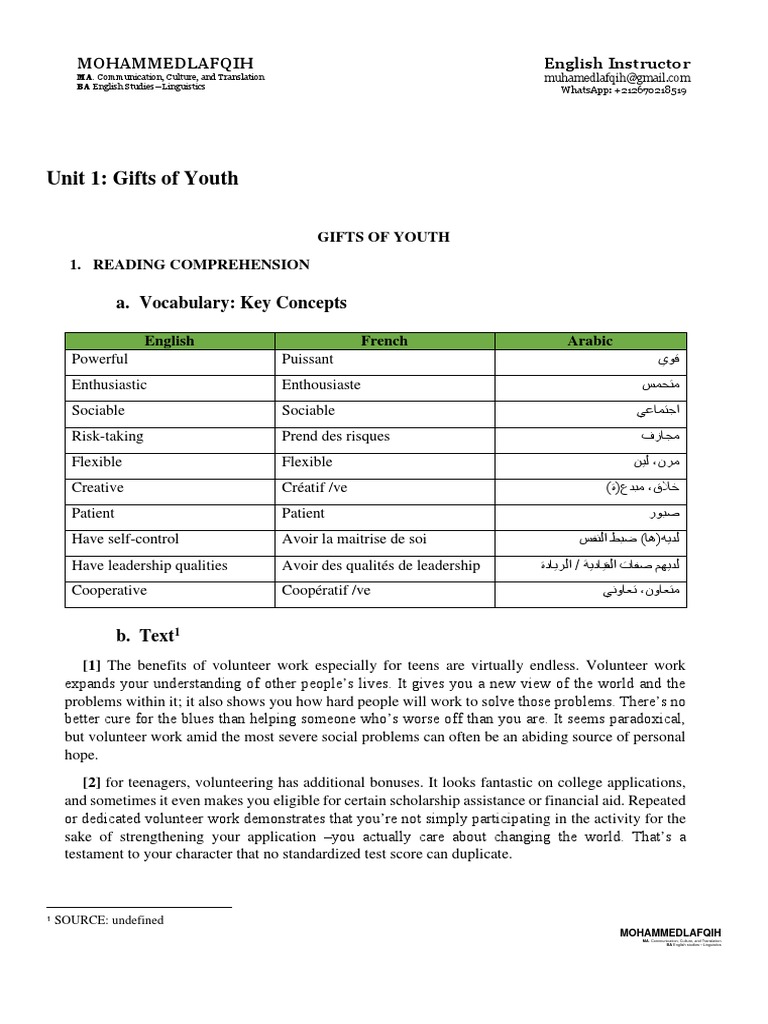 Benefits of Youth Volunteering | PDF | Volunteering | Translations